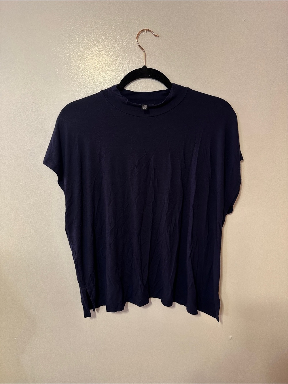 Eileen Fisher Navy Blue Stretch Mock Neck Dolman Sleeve Top Size M